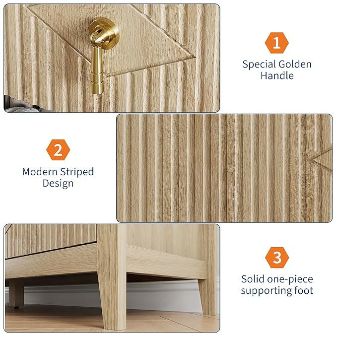 GarveeHome Fluted Dresser for Bedroom, 54 Inch Wide 7-Drawer Wood Dresser, Modern Chest of Drawers, Storage Organizer Cabinet for Living Room, Hallway, Entryway, Natural Oak