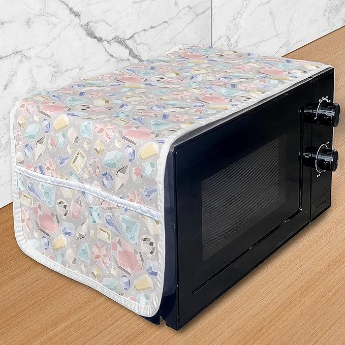 Ambesonne Pastel Microwave Oven Cover, Colorful Diamond Gemstone Rich Feminine Women Fashion Theme Digital Print, Water Resistant Organizer with Pockets for Kitchen, 36" x 12", Pastel Coconut