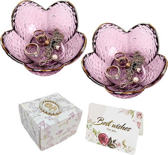 Mini Flower Ring Plate Jewelry Storage Tray Ring Holder for Dressing Table, Bedside Table, Room Bathroom Decoration, Cute Valentine's Day Christmas Birthday Gift for Women (purple 2pcs)