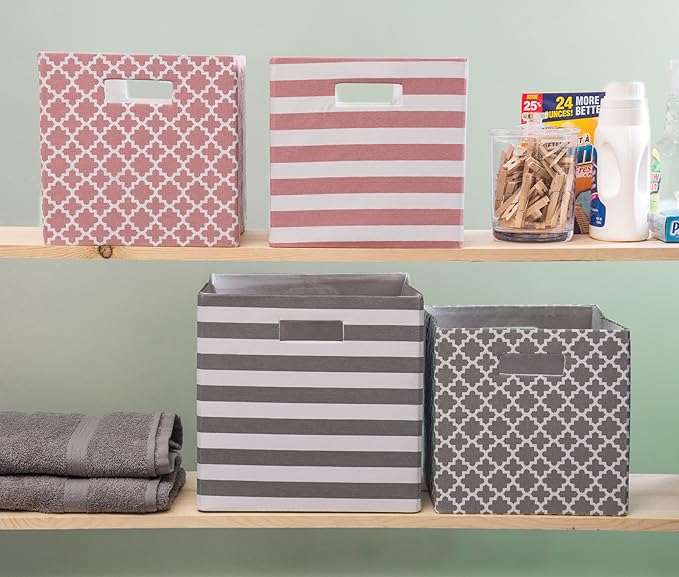 DII Hard Sided Collapsible Fabric Storage Container for Nursery, Offices, & Home Organization, (13x13x13") - Lattice Gray