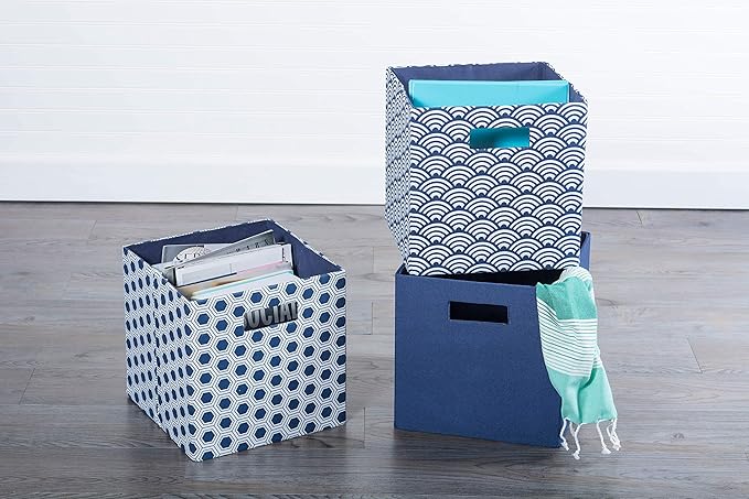 DII Poly-Cube Storage Collection Hard Sided, Collapsible Solid, Large, Nautical Blue