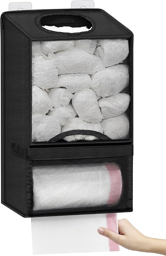 Plastic Bag Holder for Grocery Bags - Large Wall Mount Grocery Bag Holder with Dispenser for Kitchen, Oxford Cloth 2-in-1 Space-saving Plastic Bags Organizer, Black
