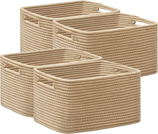 UBBCARE 4 Pack Storage Baskets for Shelves, Baskets for Organizing, Cube Shelf Storage Bin with Handles, Woven Storage Basket, 13"L x 9"W x 7.5"H, Brown
