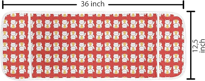 Ambesonne Japanese Cat Microwave Oven Cover, Lucky Maneki Neko Luck Fortune Prosperity Backdrop, Water Resistant Organizer with Pockets for Kitchen, 36" x 12", Vermilion White