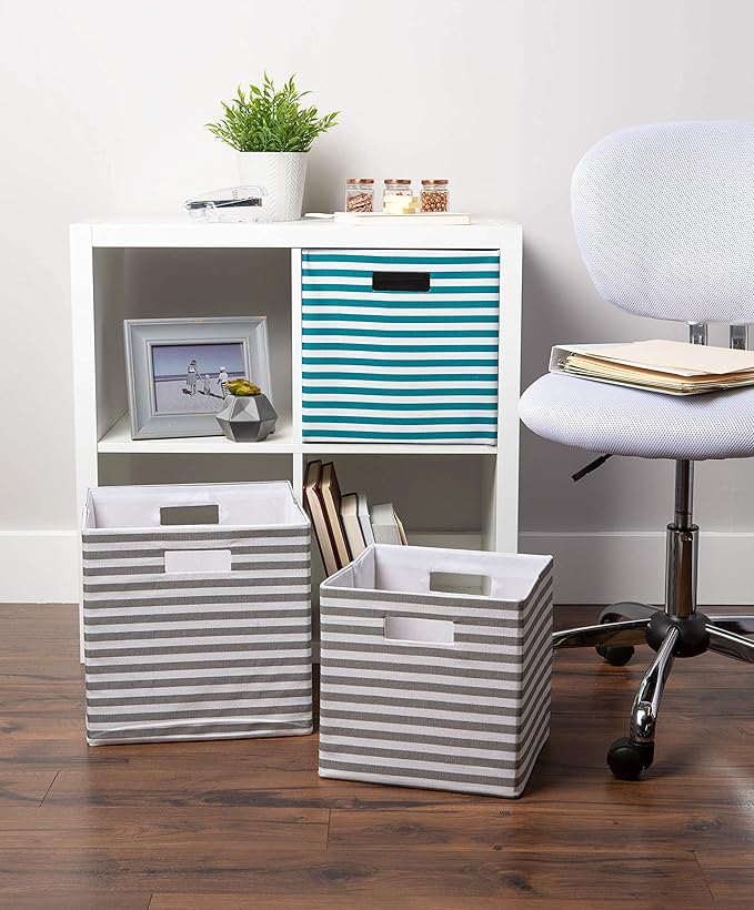 DII Collapsible Polyester Storage Cube, Pinstripe, Gray, Large