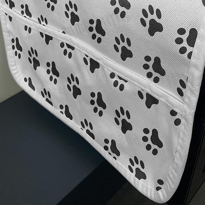 Ambesonne Paw Print Microwave Oven Cover, Puppy Kitten Dog and Cat Themed Repetitive Pet Foot's Stains Concept, Water Resistant Organizer with Pockets for Kitchen, 36" x 12", Grey White