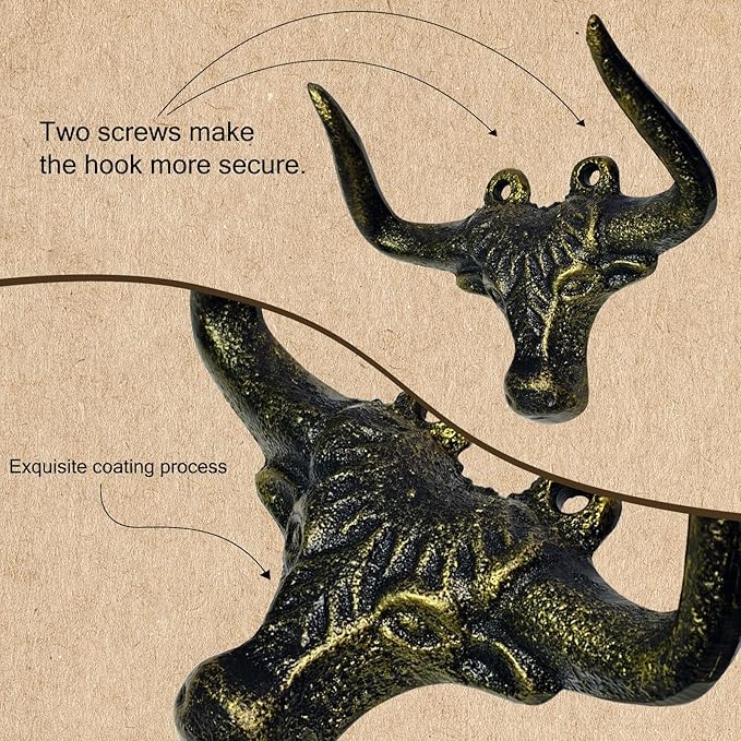 Cast Iron Wall Mount Hook – Bull Bronze, 1 Pack – Vintage Rustic Coat Hook for Entryway, Bathroom, Kitchen, or Bedroom