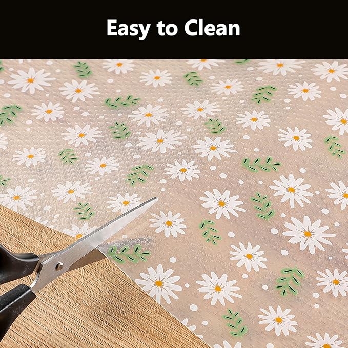 INNOLITES Shelf Liner for Cabinets, Non-Adhesive for Kitchen Drawer Liner, Waterproof Shelf Paper with Floral Pattern, Durable Easy to Clean (Green Daisy, 11.8" x 120")