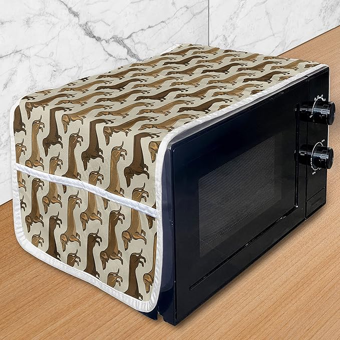 Ambesonne Dachshund Microwave Oven Cover, Continuous Pattern Pet Sausage Dog Lover Print, Water Resistant Organizer with Pockets for Kitchen, 36" x 12", Grey Yellow
