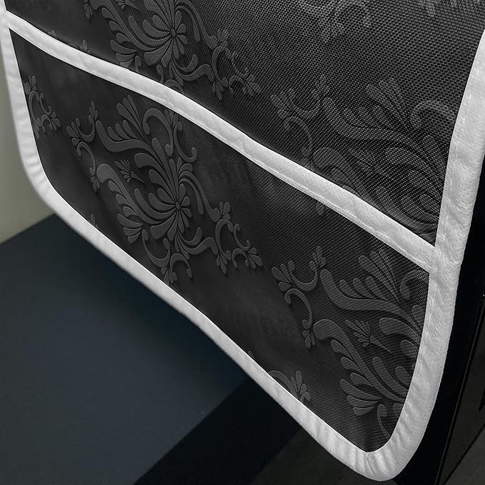 Ambesonne Dark Grey Microwave Oven Cover, Antique Damask Pattern in 3D Style Classic Old Fashioned Floral Design, Water Resistant Organizer with Pockets for Kitchen, 36" x 12", Grey and Charcoal