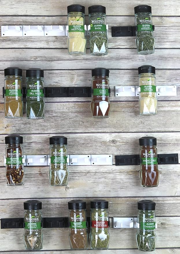 Simple Houseware 20 Spice Gripper Spice Accessories Spice Organizer- 4 Strips, Holds 20 Jars, Black
