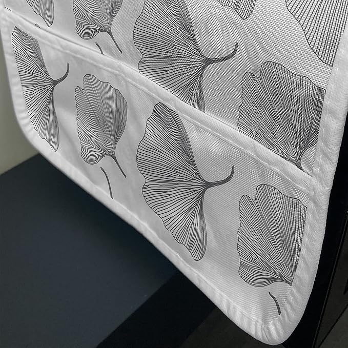 Ambesonne Gingko Microwave Oven Cover, Minimalist Style Nature Leafage Simplistic Growth Herbs Print, Water Resistant Organizer with Pockets for Kitchen, 36" x 12", White Black