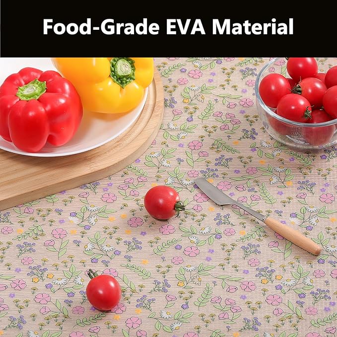 INNOLITES Shelf Liners for Kitchen Cabinets Non-Adhesive Drawer Liner with Floral, Waterproof Durable Easy to Clean, for Refrigerator, Shelves (Pink Purple Rose, 11.8" x 360")