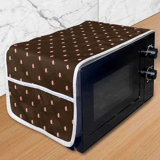 Ambesonne Abstract Microwave Oven Cover, Cupcake Pattern with Hearts on Top Sweets Dark Toned Brown Background, Water Resistant Organizer with Pockets for Kitchen, 36" x 12", Coral Beige