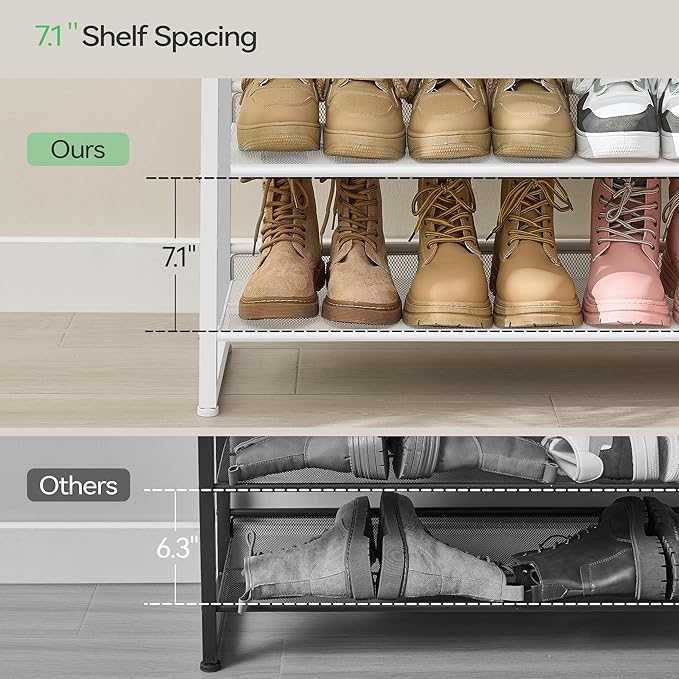 Shoe Rack,8 Tier Metal Shoe Organizer,Max Holds 40 Pairs,Heavy Duty Shoes Shelf for Garage, Entryway, Closet,White