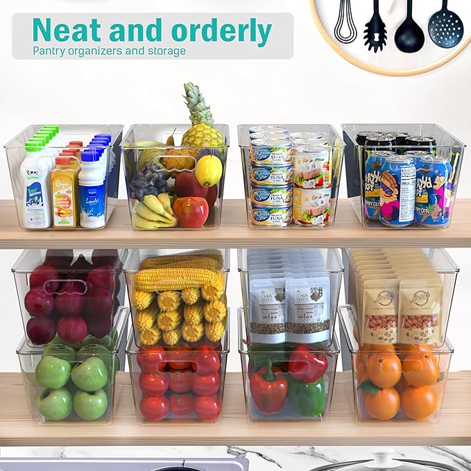 YAN & HIN Clear Stackable Storage Bins with Lids, Drawer organizer Bins with Handles, Closet Organizers and Storage, Fridge, Pantry, Bathroom organizer Storage Containers