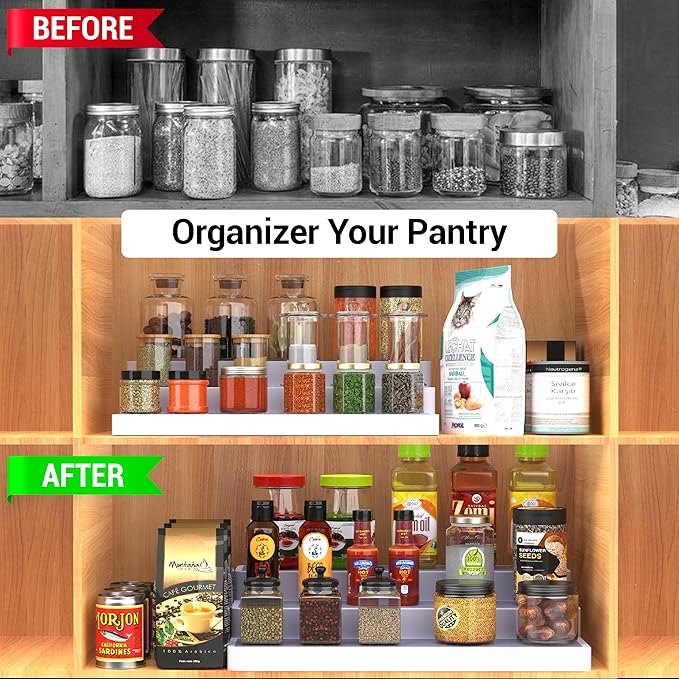 YAN & HIN 3-Tier Spice Rack Organizer for Cabinet, 3 Pack Shelf Organizer with Non-Slip Surface, Kitchen Cabinet & Pantry Storage for Spices, Cans & Bottles