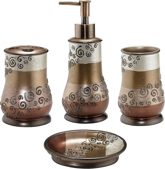 Zahari Home 4pc Miramar Bathroom Accessories Sets Lotion Pump, Tumbler, Tooth Brush Holder and Soap Dish Unique Design Multi Color Bathroom Set