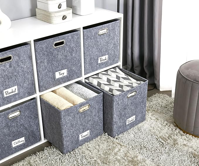 DECOMOMO Felt Storage Bins, 11 inch Cube Storage Bin with Labels for Shelves Kallax (Cube 11" / 6pcs, Dark Grey)