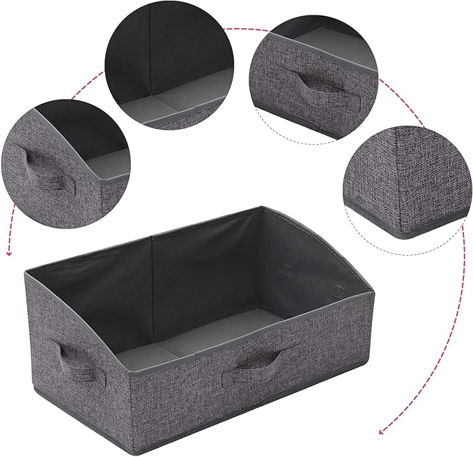 4 Pack Trapezoid Large Foldable Closet Storage Bins with Handle, Fabric Storage Organizer Cube Cloth Containers Linen Box Shelf Baskets for Clothes Clothing Shelves Wardrobe