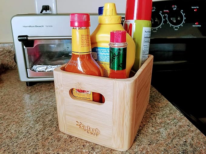 Bamboo Organizer, Bathroom Cosmetic Counter Storage, Picnic Condiment, Kitchen Pantry Box, Grill Utensil Spice Holder