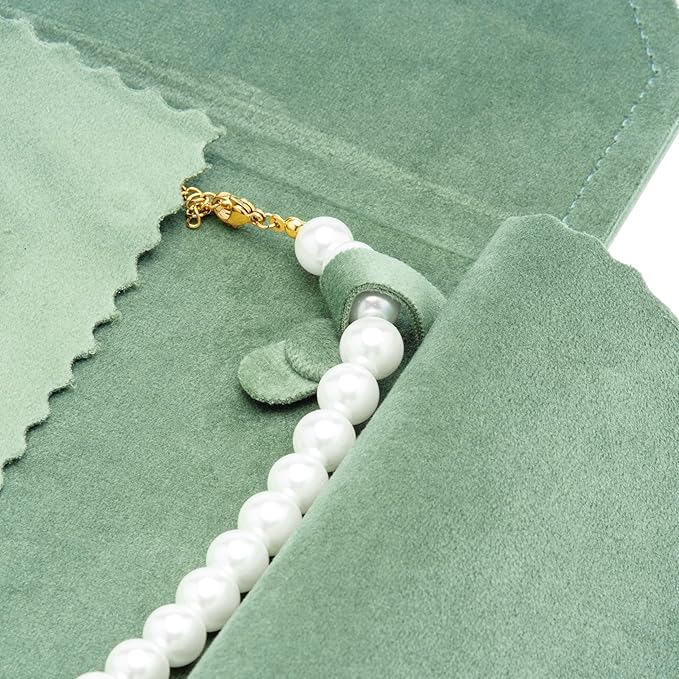 Velvet Necklace Jewelry Travel Folder Storage Display Case (Sage Green)