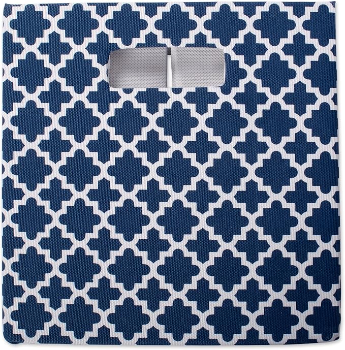 DII Hard Sided Collapsible Fabric Storage Container for Nursery, Offices, & Home Organization, (13x13x13) - Lattice Nautical Blue