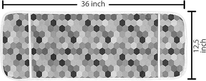 Ambesonne Charcoal Microwave Oven Cover, Greyscale Geometric Pattern with Striped Hexagons Grid Illustration, Water Resistant Organizer with Pockets for Kitchen, 36" x 12", Charcoal Grey