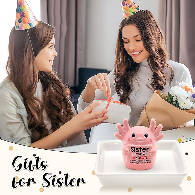 Sister Birthday Gifts for Sister, Axolotl Ring Holder Dish Jewelry Holder for Rings Bracelets Earrings Pink Room Decor Athestic Organiser, Mother's Day Birthday Wedding Valentine's Gifts for Women
