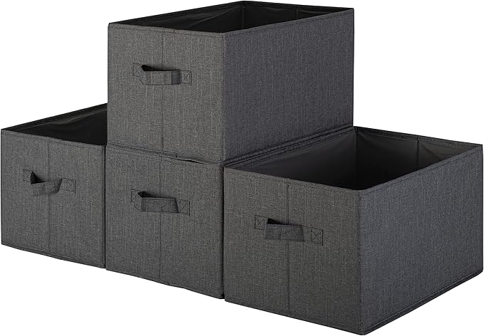 Pomatree Storage Baskets - 4 Pack - Sturdy Large Fabric Bins | Foldable Organizing Basket Bin for Home, Nursery, Closet & Shelves Organization | Storage Basket Cube Shelf Organizer (Black)