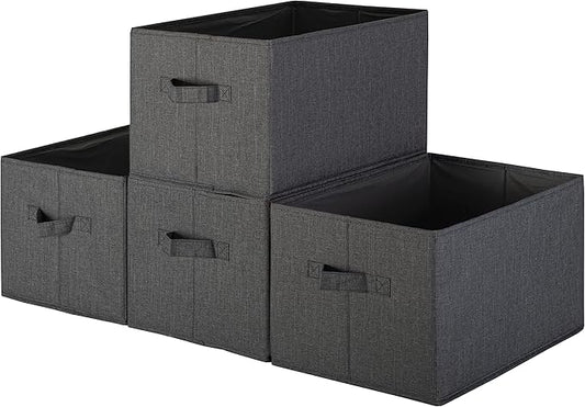 Pomatree Storage Baskets - 4 Pack - Sturdy Large Fabric Bins | Foldable Organizing Basket Bin for Home, Nursery, Closet & Shelves Organization | Storage Basket Cube Shelf Organizer (Black)