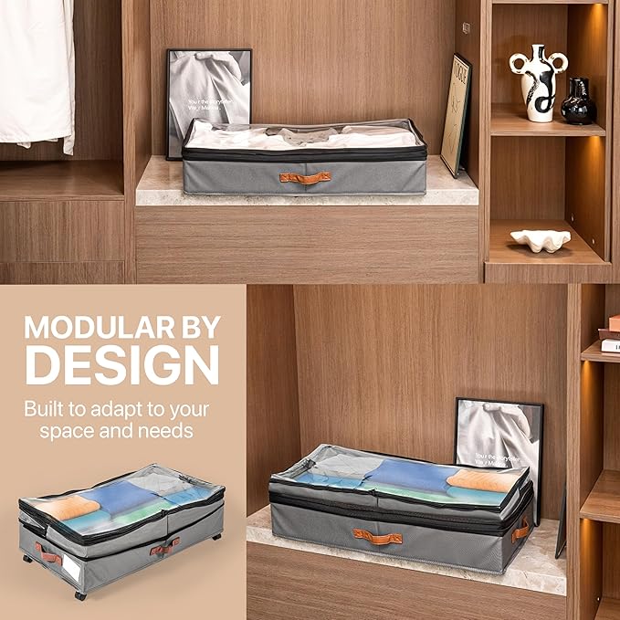 Expandable Under Bed Storage with Wheels 2 Pack â Large Under Bed and Closet Storage - Expandable Storage Bins with Lid & Dividers, Low Profile Storage Solution for Clothes, Shoes Great for Dorm Rooms