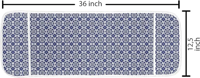 Ambesonne Dutch Microwave Oven Cover, Delft Style Geometric Pattern with Rhombuses and Hexagons Holland Design, Water Resistant Organizer with Pockets for Kitchen, 36" x 12", Navy Blue
