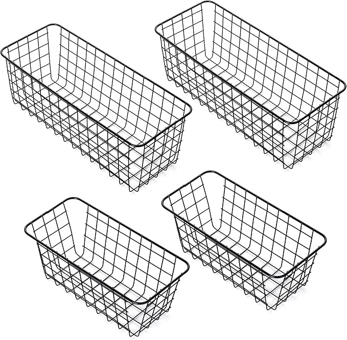 4 Pack Wire Storage Baskets Household Metal Wall-Mounted Containers Organizer Bins for Kitchen Bathroom Freezer Pantry Closet Laundry Room Cabinets Garage Shelf, 2 Large 2 Medium