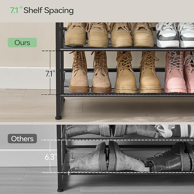 Shoe Rack,12 Tier Metal Shoe Organizer,Max Holds 60 Pairs,Heavy Duty Shoes Shelf for Garage, Entryway, Closet,Black