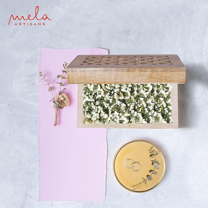 Mela Artisans Whitewash Wooden Keepsake Box | Handmade Decorative Memory & Trinket box for Jewelry,Photos & Letters | Wooden Storage Box with Hinged Lid | Medium |Trellis Design | 7.5 x 4.5x 3