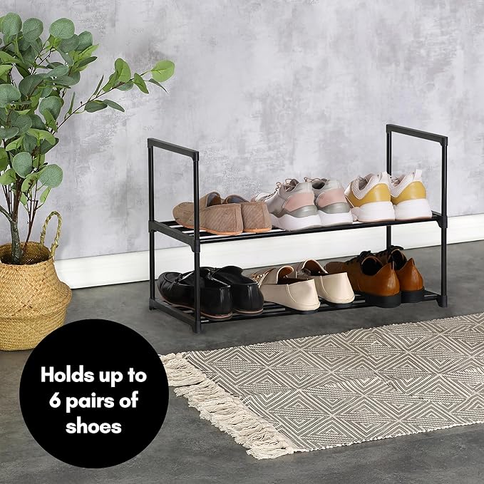 Americanflat 17x26.5 Shoe Organizer - 2 Tier Shoe Rack Storage Shelf with Sturdy Steel Frame - Ideal for Closets, Entryways, or Garages - Space-Saving Design and Easy to Assemble - Black