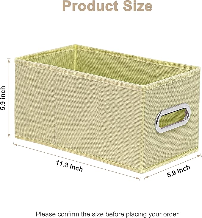 Narrow Storage Baskets for Shelves – Fabric Closet Organizers and Collapsible Storage Bins with Metal Handles – Space-Saving Baskets for Clothes, Towels, 5.9 x 11.8 x 5.9 inch (Beige)