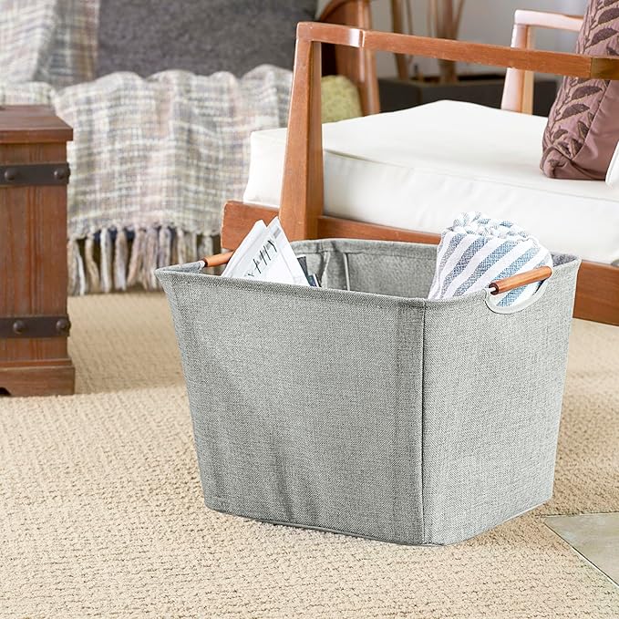 Household Essentials Medium Tapered Soft-Side Storage Bin with Wood Handles