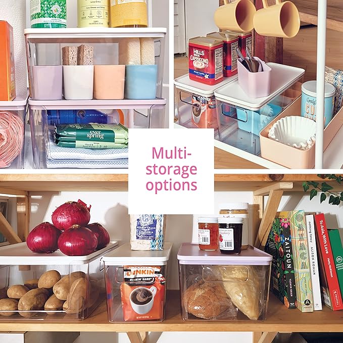 iDesign Pantry Bin with Removable Lid - Plastic Storage Bin with Handles - Clear/White