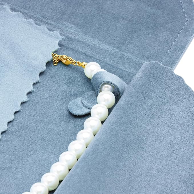 Velvet Necklace Jewelry Travel Folder Storage Display Case (Light Ocean Blue)