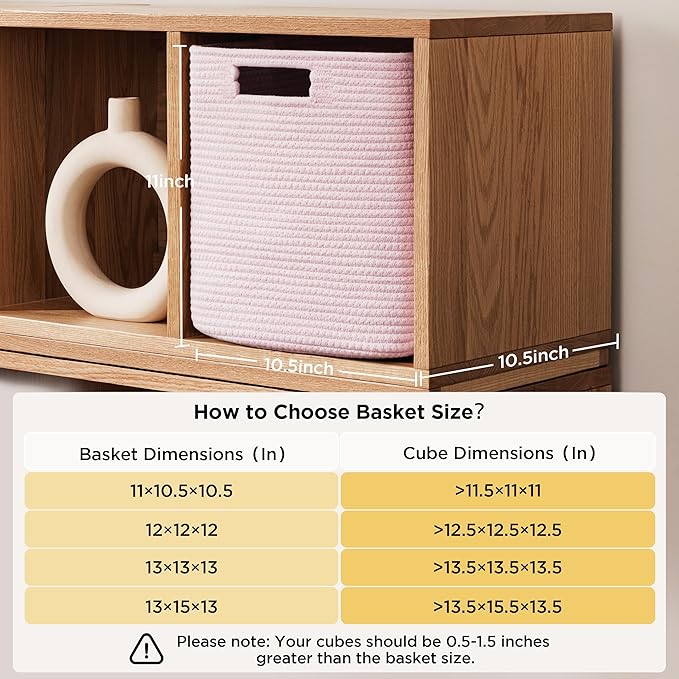 UBBCARE Storage Cubes 11 Inch, Cotton Rope Woven Baskets for Organizing, Cube Storage Bin for Baby Nursery, 4-Pack Square Toy Storage Baskets for Shleves Organizer, Closet, Kidsroom, Pink