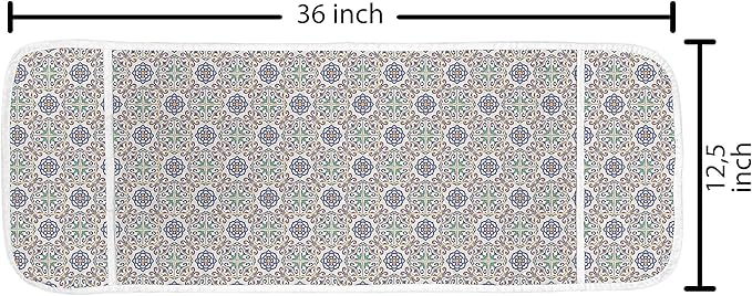 Ambesonne Geometric Microwave Oven Cover, Portuguese Tiles Floral Themed European Culture Elements Colorful Plant Design, Water Resistant Organizer with Pockets for Kitchen, 36" x 12", Blue Green