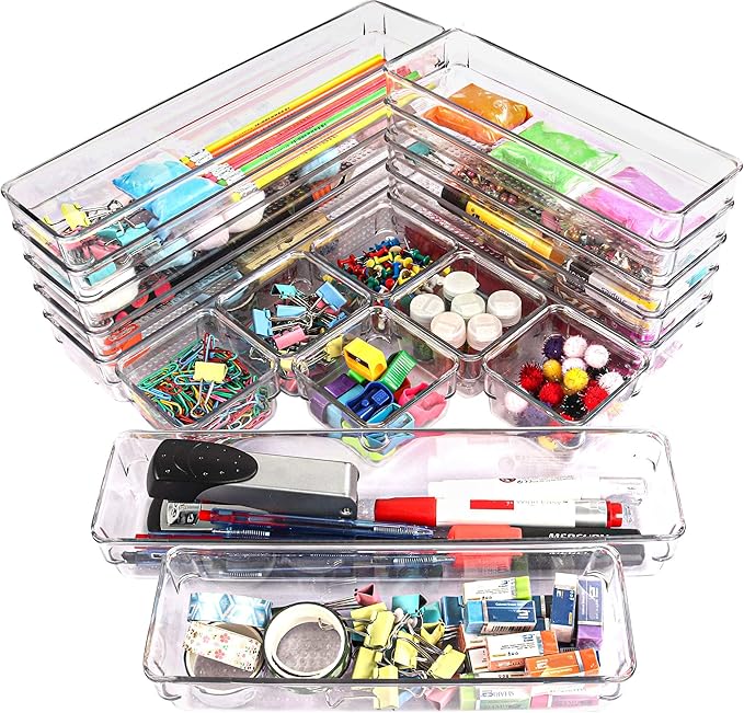 Utopia Home 18-Piece Drawer Organizer Tray - 3-Size Bathroom Vanity Cosmetic Makeup Tray - Multipurpose Clear Acrylic Storage Bins for Jewelries, Office Accessories, Bedroom & Bathroom Vanity