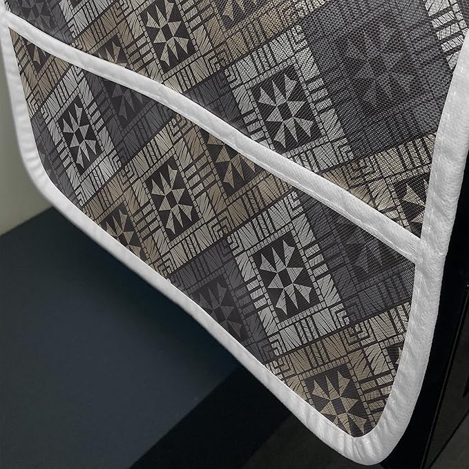 Ambesonne Abstract Microwave Oven Cover, Embellishment of Ethnic Traditional Structures, Water Resistant Organizer with Pockets for Kitchen, 36" x 12", Dimgray Grey