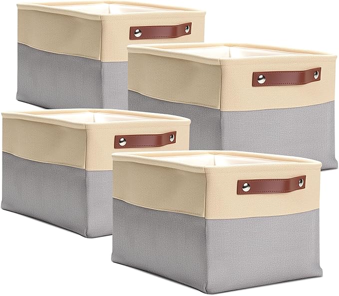 Storage Bins for Shelves, 4 Pack 15"x11"x9.5" Storage Basket with Handles for Cloth, Toy, Home, Office Decorative,Organizing, Foldable Basket