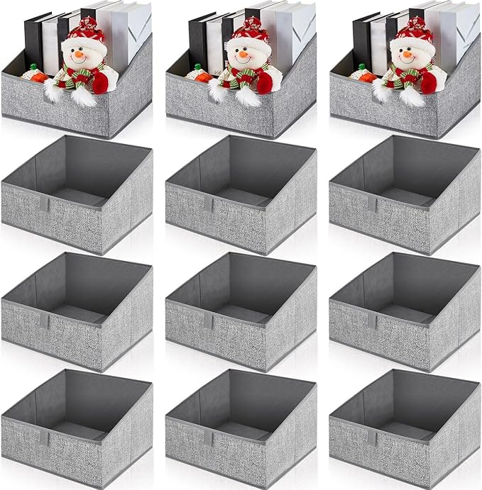 12 Pcs Closet Baskets Trapezoid Storage Bins Closet Storage Bins Foldable Fabric Bins Closet Shelf Organizer Bins Storage Box for Clothes Books Baby Toiletry Dvd Toys Towel, 11.4 x 11.4 x 7.9 Inch