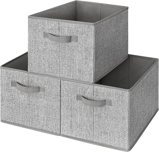 GRANNY SAYS Closet Storage Bins, Storage Baskets for Organizing, Fabric Storage Bins with Handles, Clothing Storage Containers for Organization Wardrobe, Gray, Large, 3-Pack
