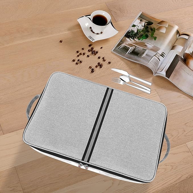 Flatware Storage Case-5 Compartment Silverware Storage Container Box with Removable Lid and Easy to Carry Handles,Cutlery Storage Holder with Zipper Lid for Organizing Cutlery