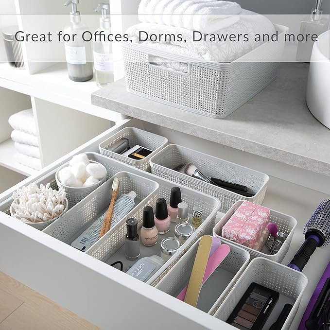 Simplify 5 Piece Organizing Set | Multiple Size Bins | Multipurpose | Office | Desk | Dorm | Bathroom | Storage Basket | Small Items | Accessories | Grey